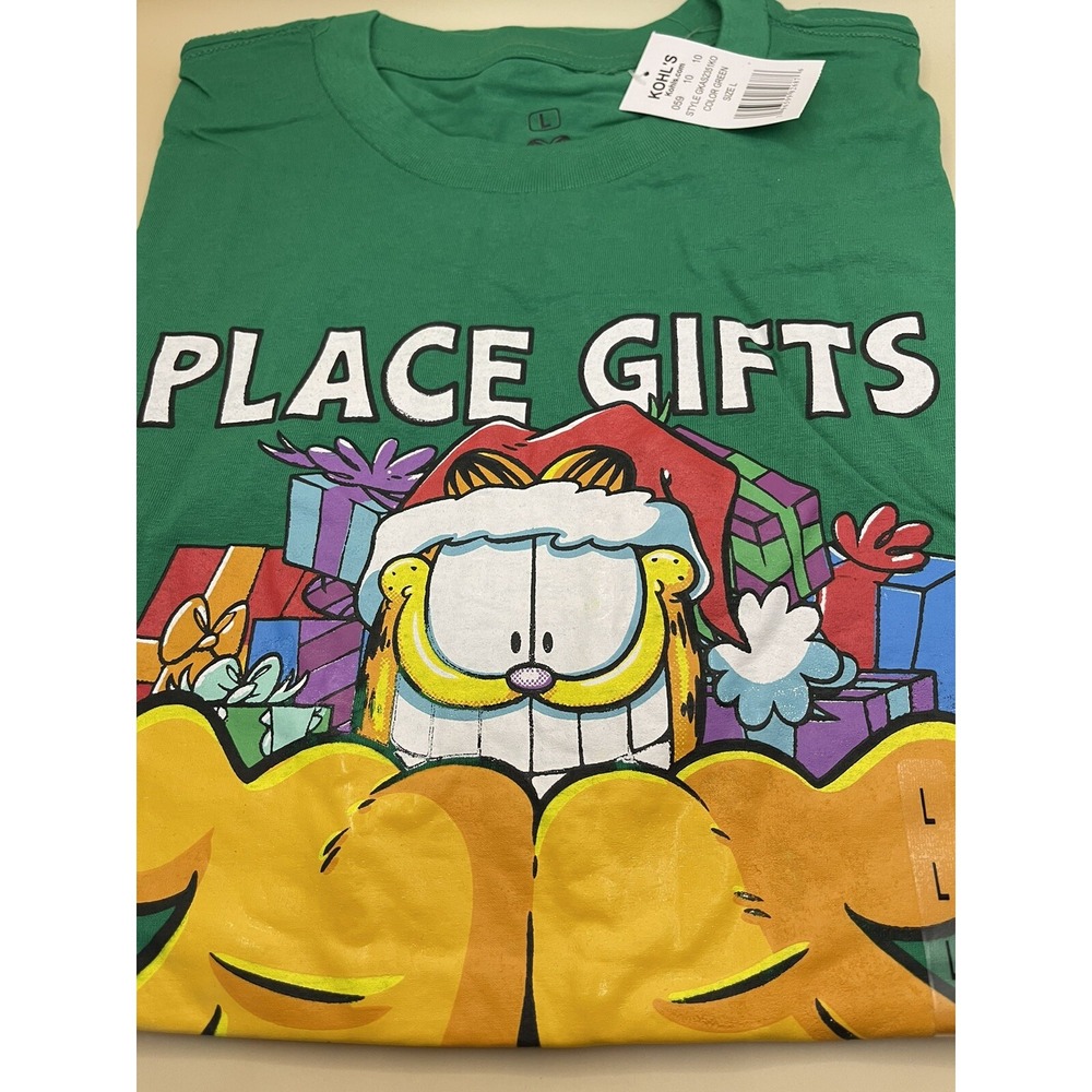 Christmas Gift Garfield The Cat Nickelodeon Men's T-shirt Green Sz L New